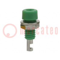 Socket; 2mm banana; 10A; green; on panel,screw; insulated
