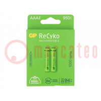 Re-battery: Ni-MH; AAA,R3; 1.2V; 950mAh; ReCyko+; Ø10.5x44.5mm