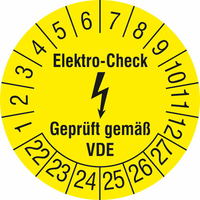 Modellbeispiel: Prüfplaketten ohne Jahresfarbe (6 Jahre), Elektro-Check, Gepr. gem. VDE (Art. 30.c3110-20)