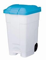 Mobiler Abfallbehälter , 70 Liter , BxTxH 560x575x780 mm , mit Pedal , Korpus weiß , Deckel blau