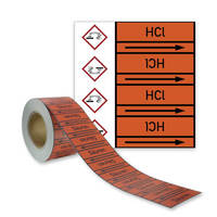 SafetyMarking Rohrleitungsband, HCl, Gruppe 6, orange, DIN 2403, Länge 33m